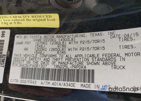 2015 Toyota Tacoma z USA, uszkodzony, nr VIN 5TFJX4CN1FX061307